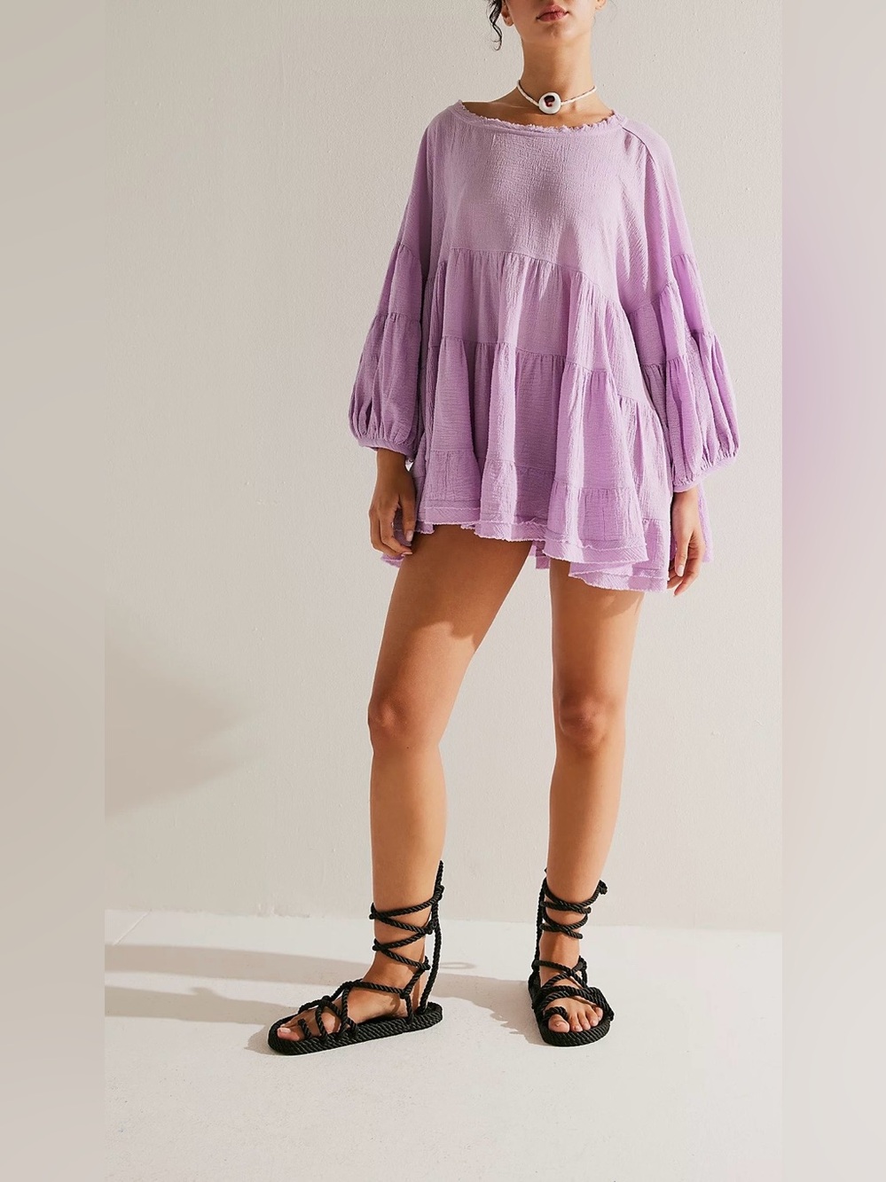 Free People Lilac Tiered Babydoll Mini Top